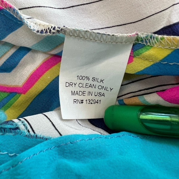 Amanda Uprichard Geometric Rainbow Striped Silk Midi Dress, L - Picture 8 of 8